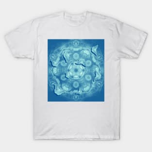 Butterflies and mystical mandala on blue T-Shirt